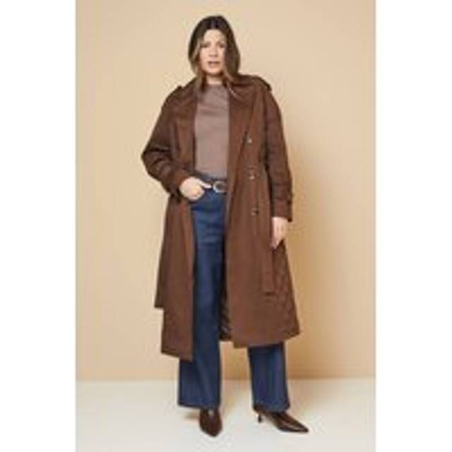 Wallis Padded Belted Trench Coat In Chocolate - chocolate - 14