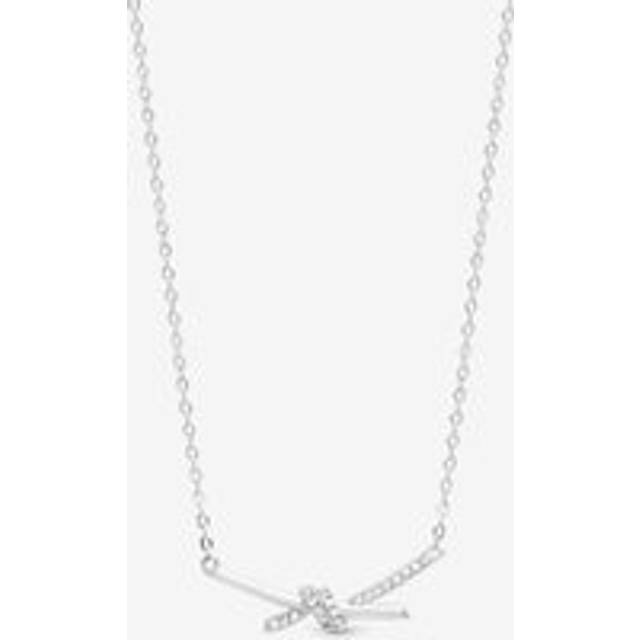 Simply Silver Sterling Silver 925 Polished And Pave Love Knot Necklace - One Size