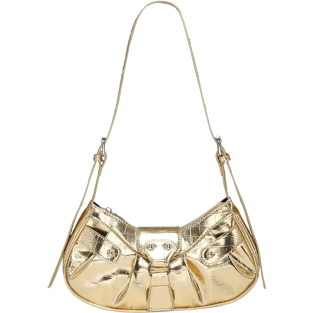 SHEIN Lightweight, Business Casual Crocodile Embossed Hobo Bag Studded Decor Metallic PU For Teen Girls Women College Students, Rookies & White-Collar Worke