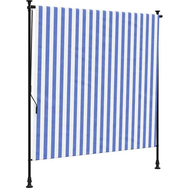 vidaXL Outdoor Roller Blind Roller Shade Blackout Blue & White Fabric & Steel