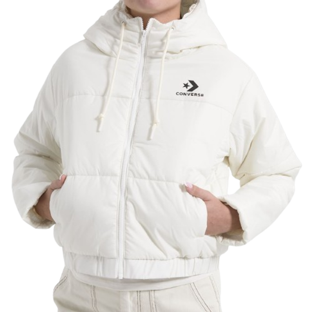 Converse Short Womens Puffer Jackets in Cream, Size: L