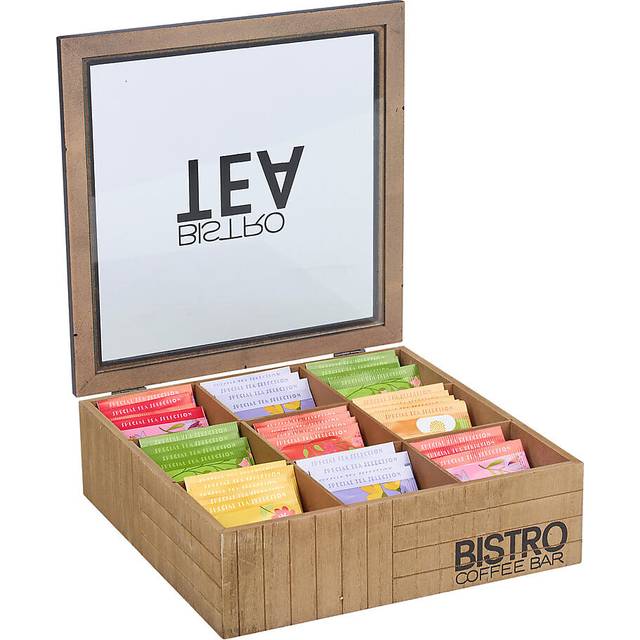 URBNLIVING 24cm Width Wooden Tea Storage Box 9 Section Compartments Organizer Display With Clear Lid