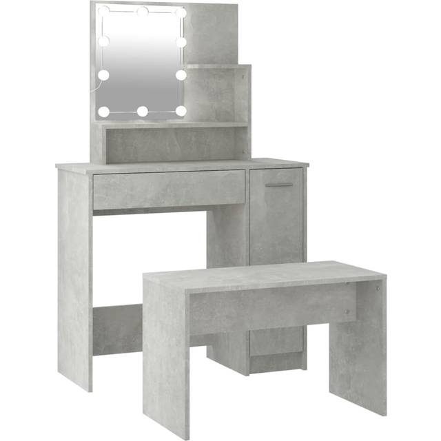 Sminkbord LED betonggrå konstruerat trä