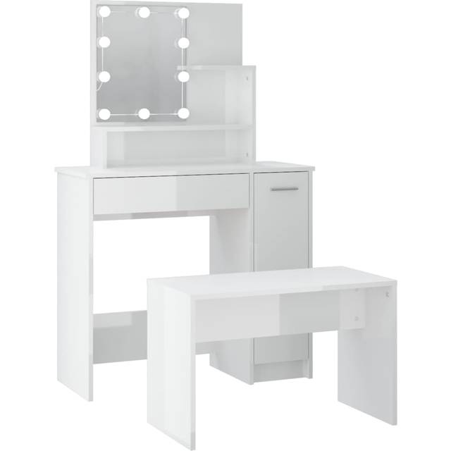 Sminkbord LED vit högglans konstruerat trä