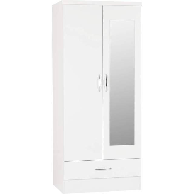 Seconique Nevada 2 Door Single Drawer White Gloss Mirror Wardrobe