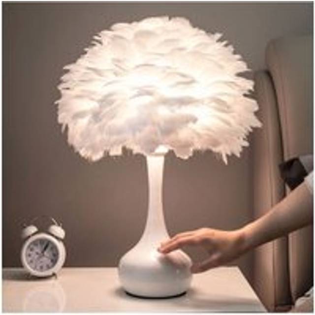 Living And Home White Feather Table Lamp Bedside Fixtures - Warm Light - Multi - One Size