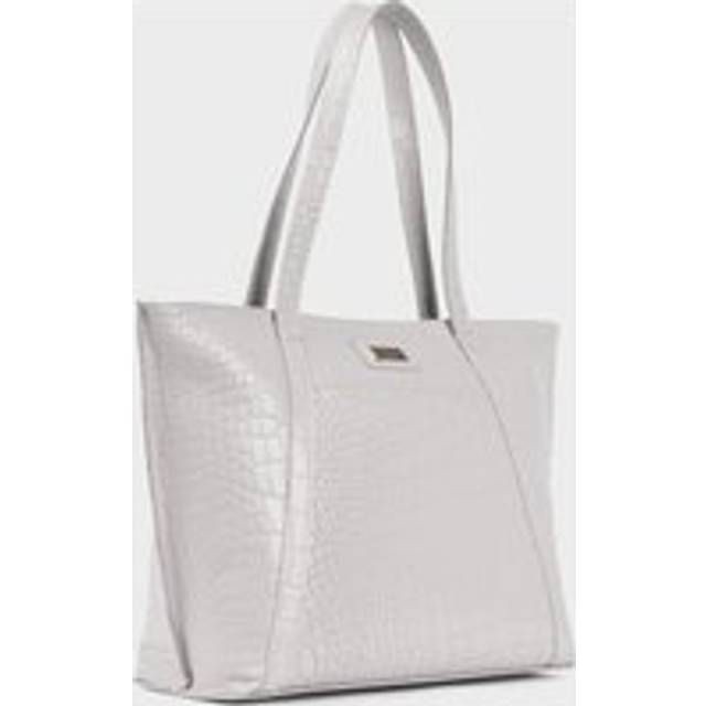 AGNES' Croc Embossed Real Leather Designer Tote Bag - Grey (One Size)