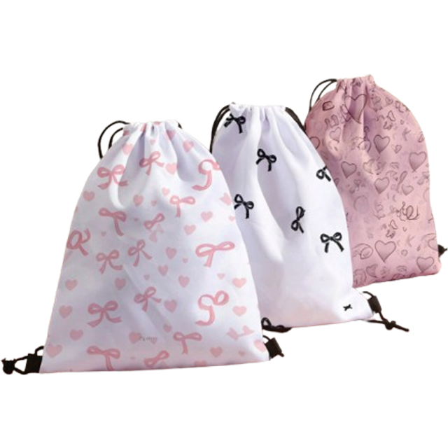SHEIN 1pc Drawstring Backpack With Pink Bow, Heart, Black Bow Pattern, Lightweight Gym Bag For Sport, Fitness, Travel, Swimming, Beach For Boy, Girl, Girls,
