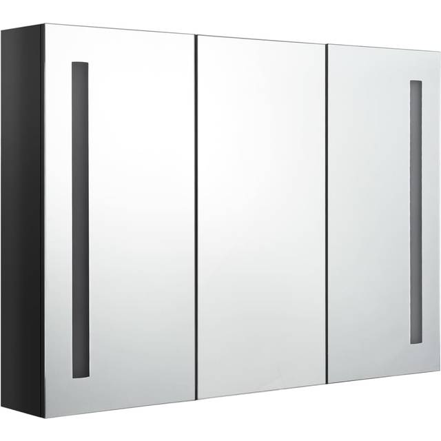 vidaXL LED Bathroom Mirror Cabinet 89x14x62 cm Shining Black