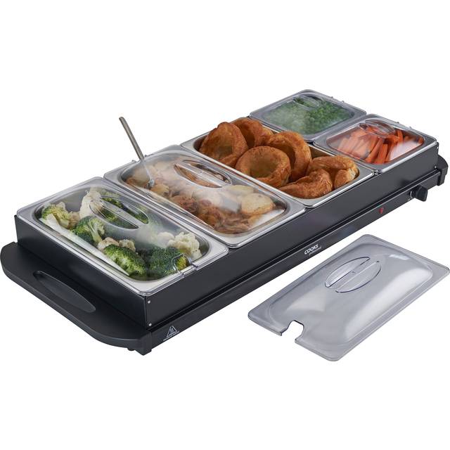 Cooks Professional 5-Section Buffet Warmer 9.6L With Hotplate Function & Adjustable Temp - Electric Food Serving Tray - Black - One Size