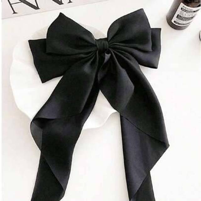 SHEIN 1Pc Black Hair Bows Big Hair Barrettes With Long Tail Gracefulness Hair Clips Hair Accessories For Girls Teens Kids Daily Wear
