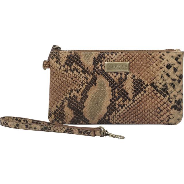 'KAREN' Tan Snake Print Real Leather Wristlet Clutch Bag - One Size