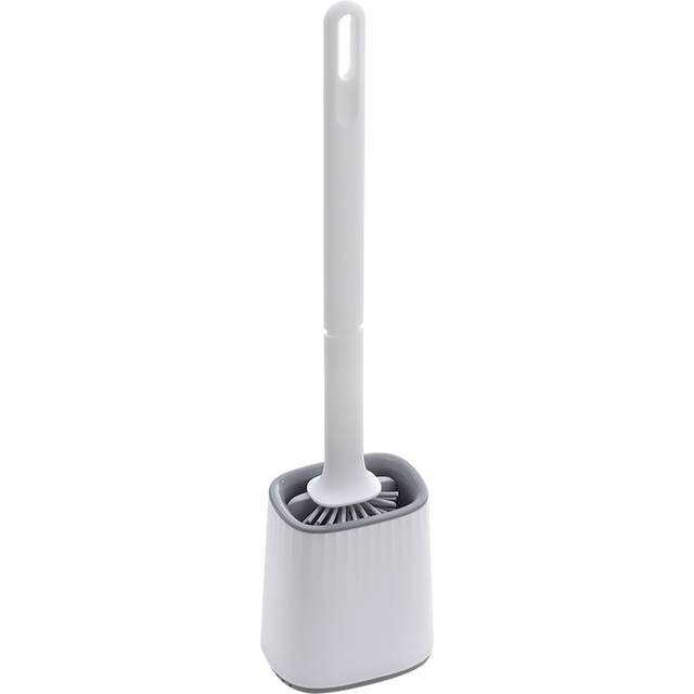 Flexible Silicone Toilet Brush and Holder with Detachable Handle - White - One Size