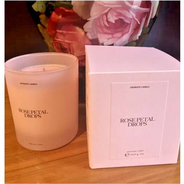 ZARA Rose Petal Drops Aromatic Scented Candle In Glass Jar 200g New