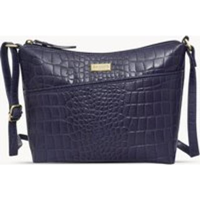 'CAROL' Embossed Croc Real Leather Designer Crossbody Shoulder Bag - Navy - One Size