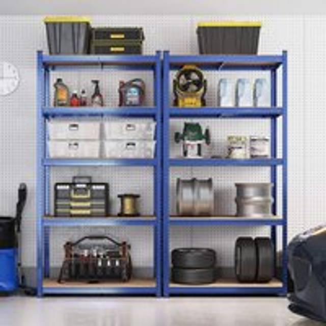 Set of 2 Heavy Duty Steel Shelving Units with 5 Tiers - Blue - One Size