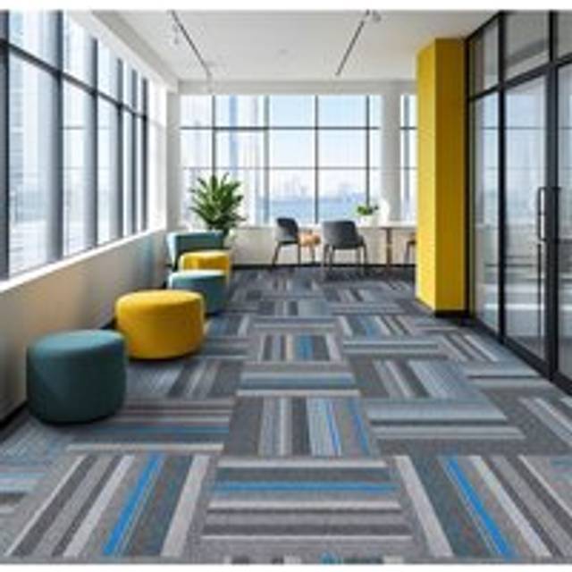 20Pack 50x50cm Blue Line Pattern Carpet Tiles with Asphalt Backing - Grey - One Size