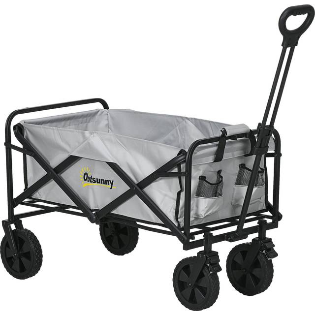 Outsunny Folding Outdoor Storage Trolley Cart Bag Telescopic Handle Brakes Grey | TJ Hughes Dark Grey