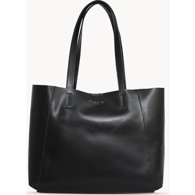 ADELA' Smooth Real Leather Unlined Designer Tote Bag - Black - One Size