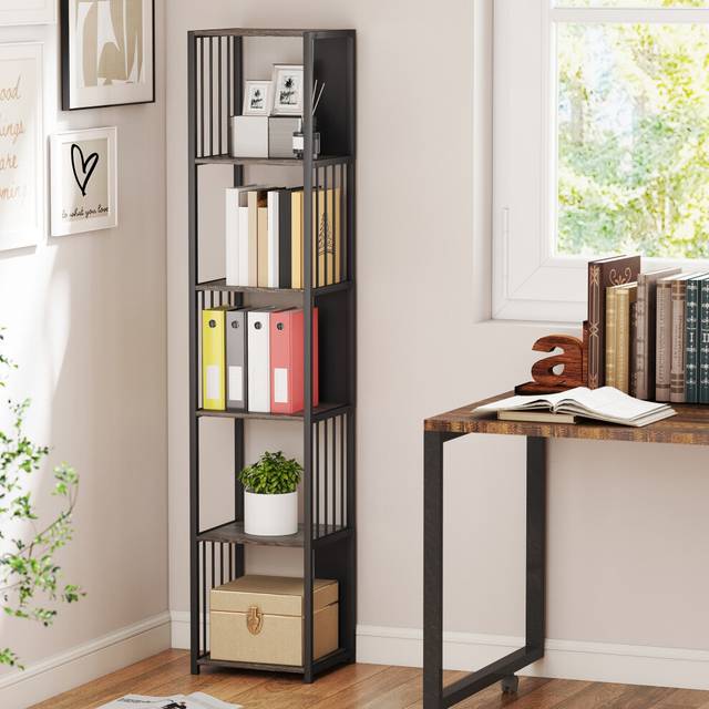 5-Tier Bookshelf, Freestanding Display Storage Unit, Grey - One Size
