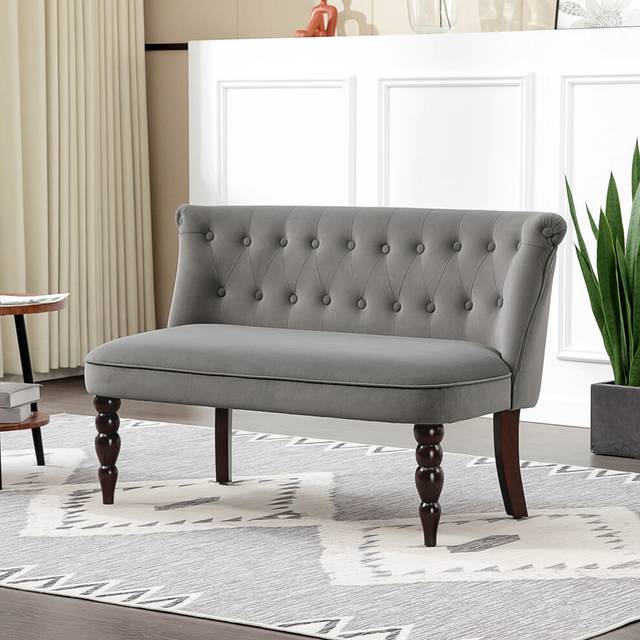 Homcom - Velvet-Feel Two-Seat Lounger Sofa with Wood Frame, Charcoal Grey