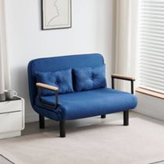(DOUBLE, BLUE) 4 in 1 Folding Sofa Bed Convertible Lounge Chair