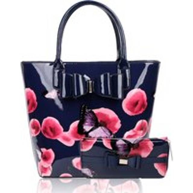 Fontanella Fashion Amapola 2In1 Poppy Flower & Buttlefly Bucket Shaped Top-Handle Bag With Purse Set In Dark Blue - One Size
