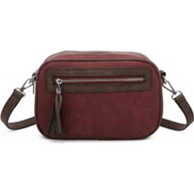 Fontanella Fashion Classic Quadruple Zipped Soft Suede Leather Tassel Crossbody Camera Bag With Strap In Burgundy - One Size