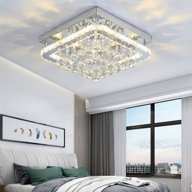 Modern Fancy Crystal LED Flush Mount Ceiling Light Fixture - Chrome (12cm H X 40cm W X 40cm D)