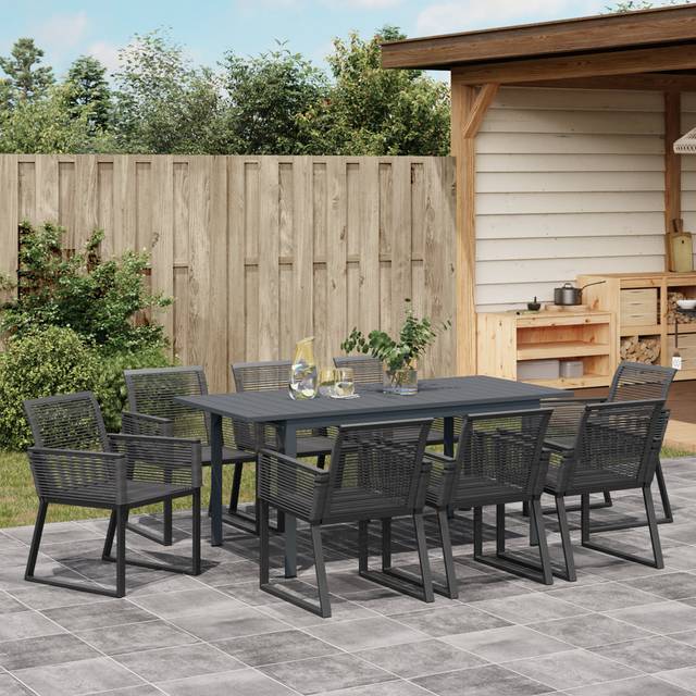 Garden Dining Set Extendable Manual 9 Pcs Black Large Metal & Rope (8)