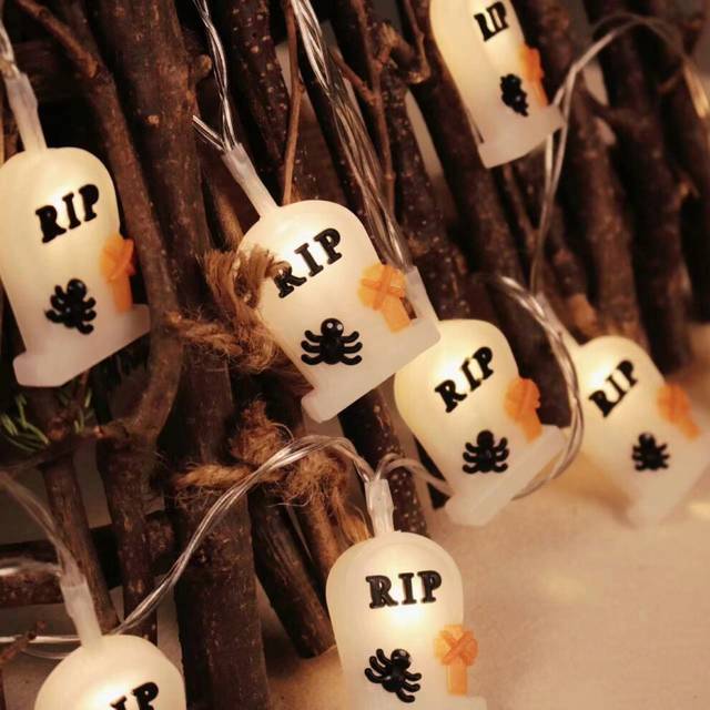 (Spider Tombstone, ?Plug-in type?10 meters 100 lights) LED Halloween light string pumpkin flashing lights ghost festival lantern hanging lights horror