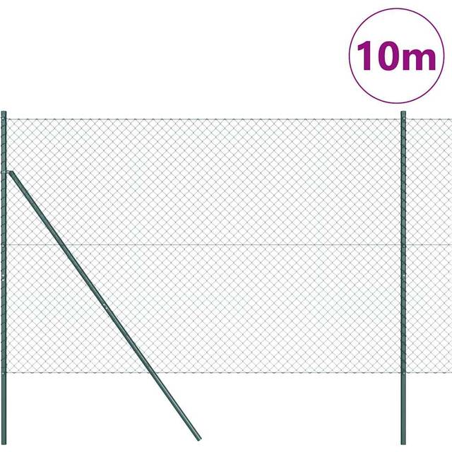 vidaXL Chain Link Fence with Posts Green 1.6 x 10 m Steel