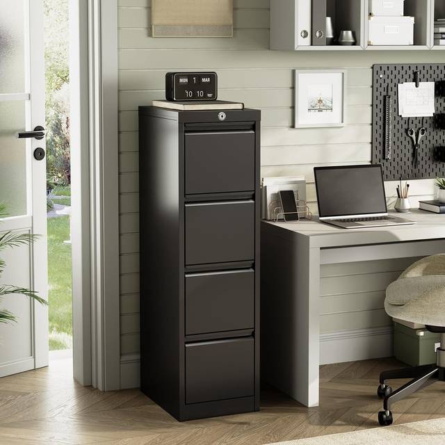 Filing Cabinet - Black (52.36cm H X 15cm W X 17.7cm D)