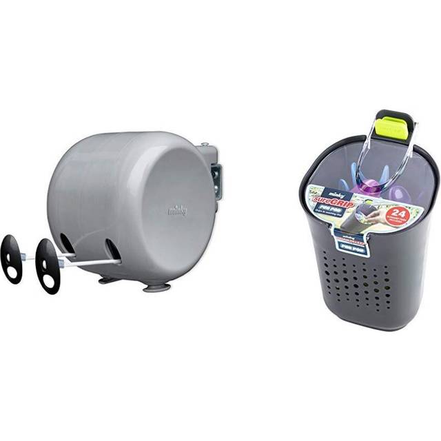 Minky Retractable Reel Washing Line with 30m of Drying Space, Gray, 30 m with Premium Peg Bag, Grey, One Size