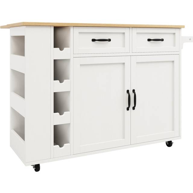 Kitchen Island With 2 Doors, 2 Drawers And Wine Rack White (91cm H X 131.5cm W X 43cm D)