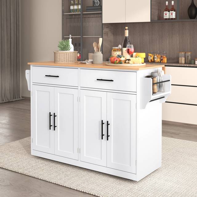 Wood Kitchen Island - White (92cm H X 120cm W X 71cm D)