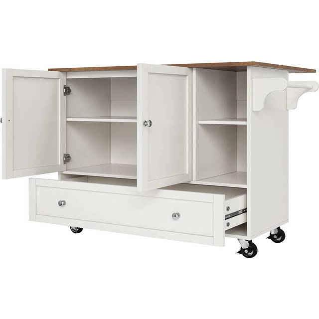 Kitchen Island With 1 Drawer, 2 Doors And 2 Shelves White (92.5cm H X 128cm W X 71cm D)