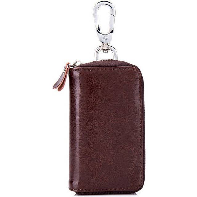 (Wine Red) Men Women Genuine Leather Car Key Case Key Holder Waist Bag