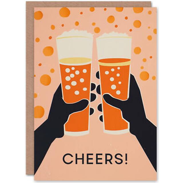 Cheers Beer Orange Pink Cider Glass Clink Birthday Card