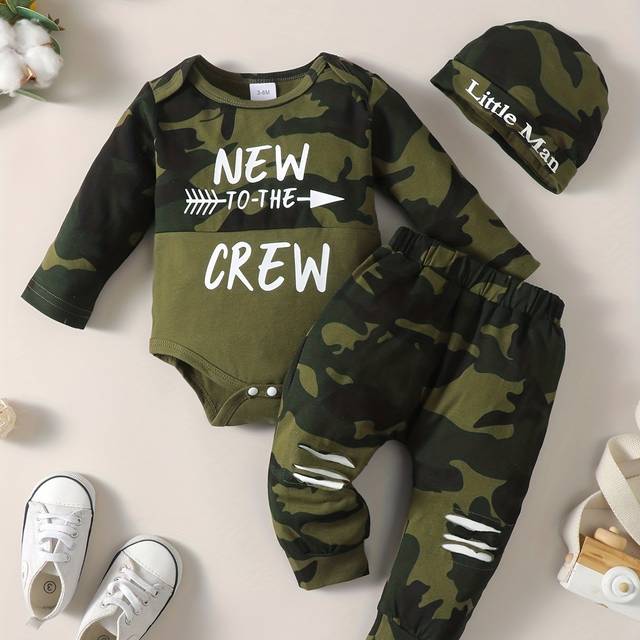 TEMU Newborn Infant Baby Boy 2pcs Casual Outfits - " " Graphic Top & Pants Set Outdoor Clothes