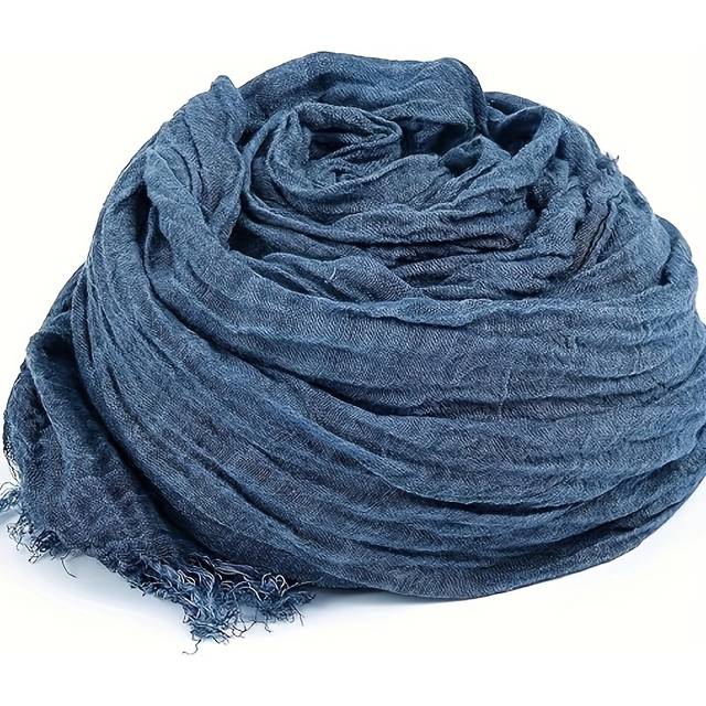 TEMU 1pc Vintage-inspired Men's Large-size Scarf - Soft Viscose, Blue With Distressed Finish, Casual & , Casual Accessory | Vintage Style Scarf | Soft Texture Fabric, Scarf
