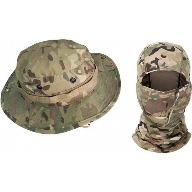 (1, M) Outdoor Hunting Fishing Wide Brimmed Hat Sunscreen Caps Camouflage Boonie Cap Balaclava Hat Suit Foldable Soft Hat