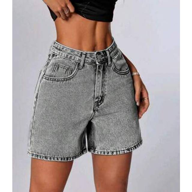 SHEIN Women&#39;s High Waist Versatile Denim Shorts, Vintage Wash, Loose Fit, Knee Length, Casual Retro Style For Summer Fashion