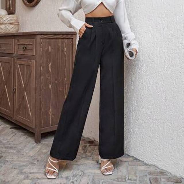 SHEIN Women&#39;s Cottnline High Waisted Wide Leg Pants Solid Color