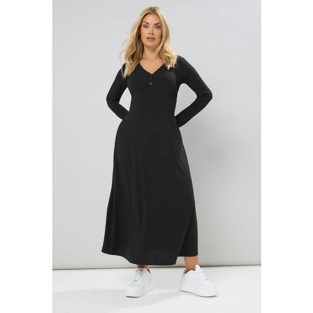 Yours Plus Size Black Ribbed Henley Maxi Dress Size 22-24