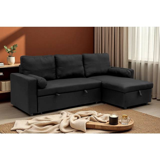 Indoor Living Manhattan 3 Seater Black Corner Sofa Bed