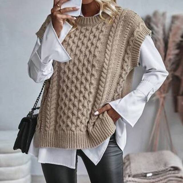 EMERY ROSE Cable Knit Sweater Vest Without Blouse