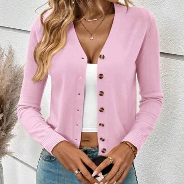 SHEIN Women&#39;s Solid Color Long Sleeve Single Breasted Cardigan, Burgundy Fall Clothes For Women,Knitted Sweater