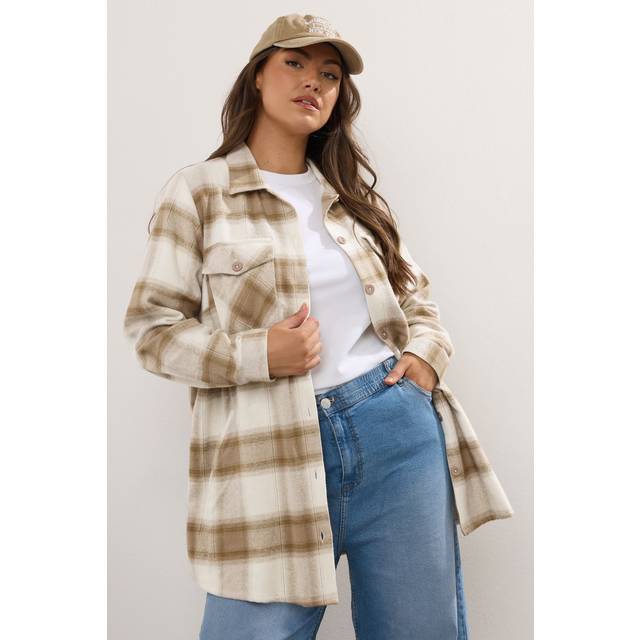 Yours Plus Size Natural Brown Check Shacket Size 26-28