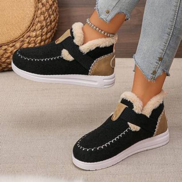 SHEIN Women&#39;s Comfortable Plush Slip-On-On Flat Ankle Boots, Winter